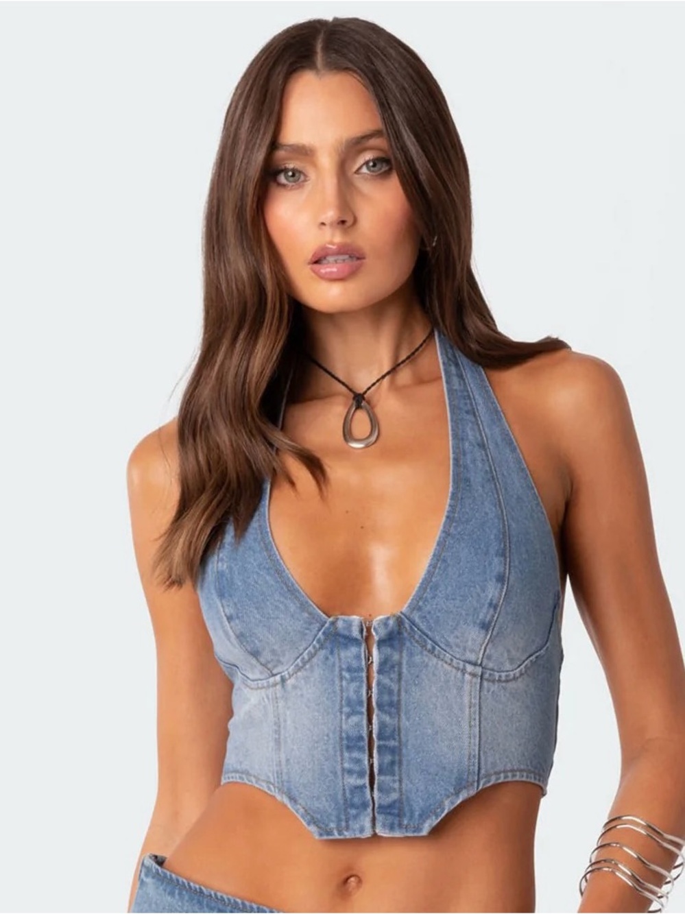 Edikted Katrina Lace Up Jean Corset Halter Top